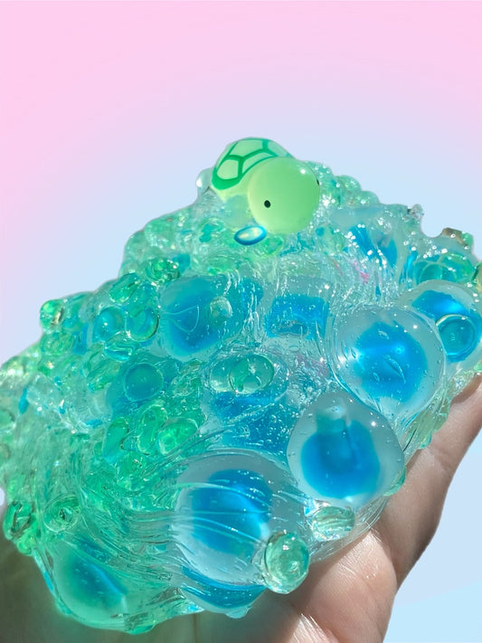 Turtle cove frogspawn Slime, Frog spawn Slime, fishbowl beads slime, turtle charm, clear slime,Birthday gift, Stress Relief toy
